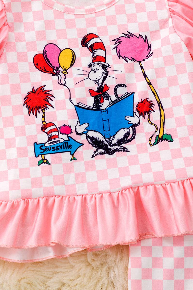 Kids Charm Online - Wholesale Top & Pant Set - Kids - Dr.Seus* checkered printed girls bell bottoms set. OFG50484 SOL1