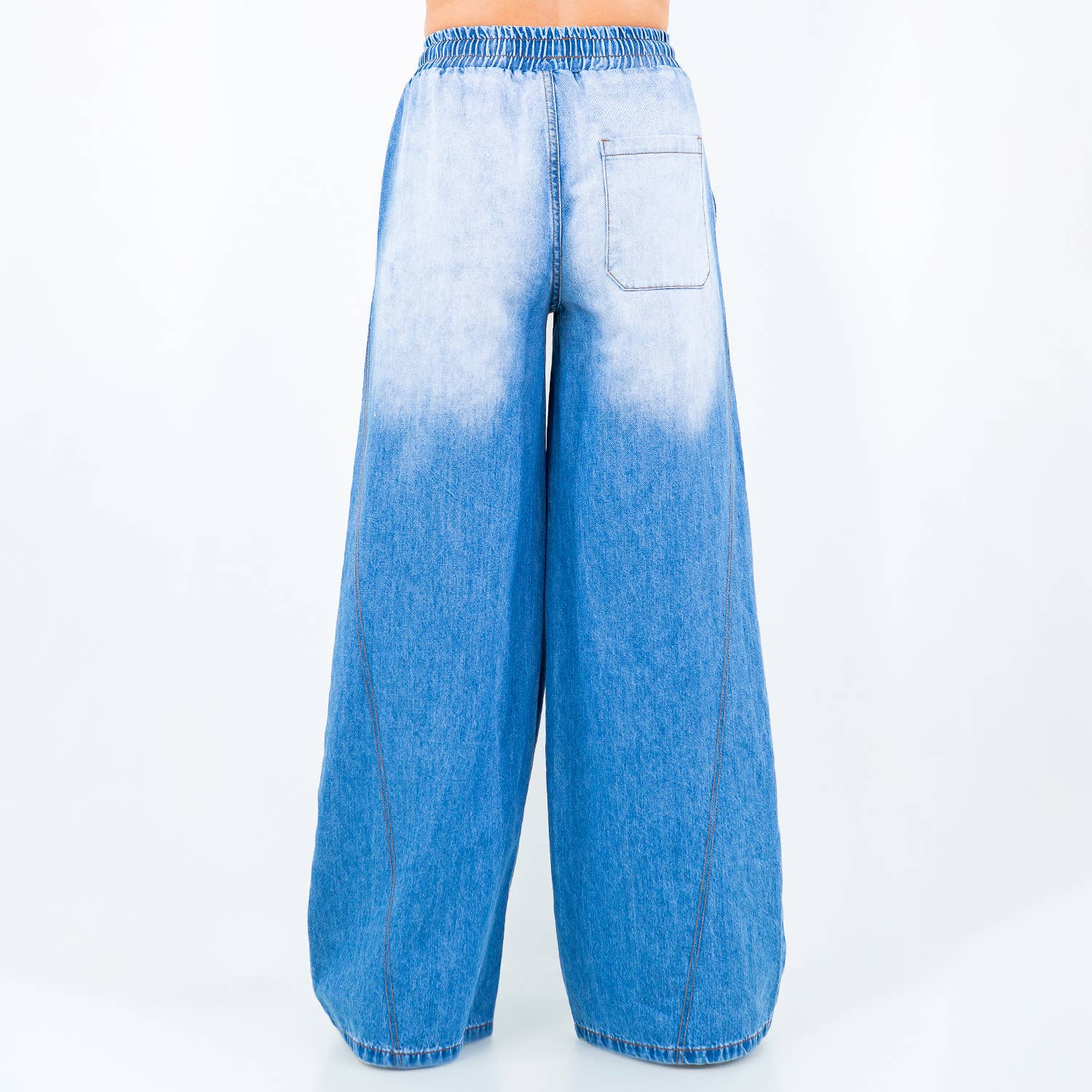 American Bazi – calças de ganga - Mulher por atacado – Calças Jeans de Perna Larga com Cós Elástico - RJH59852