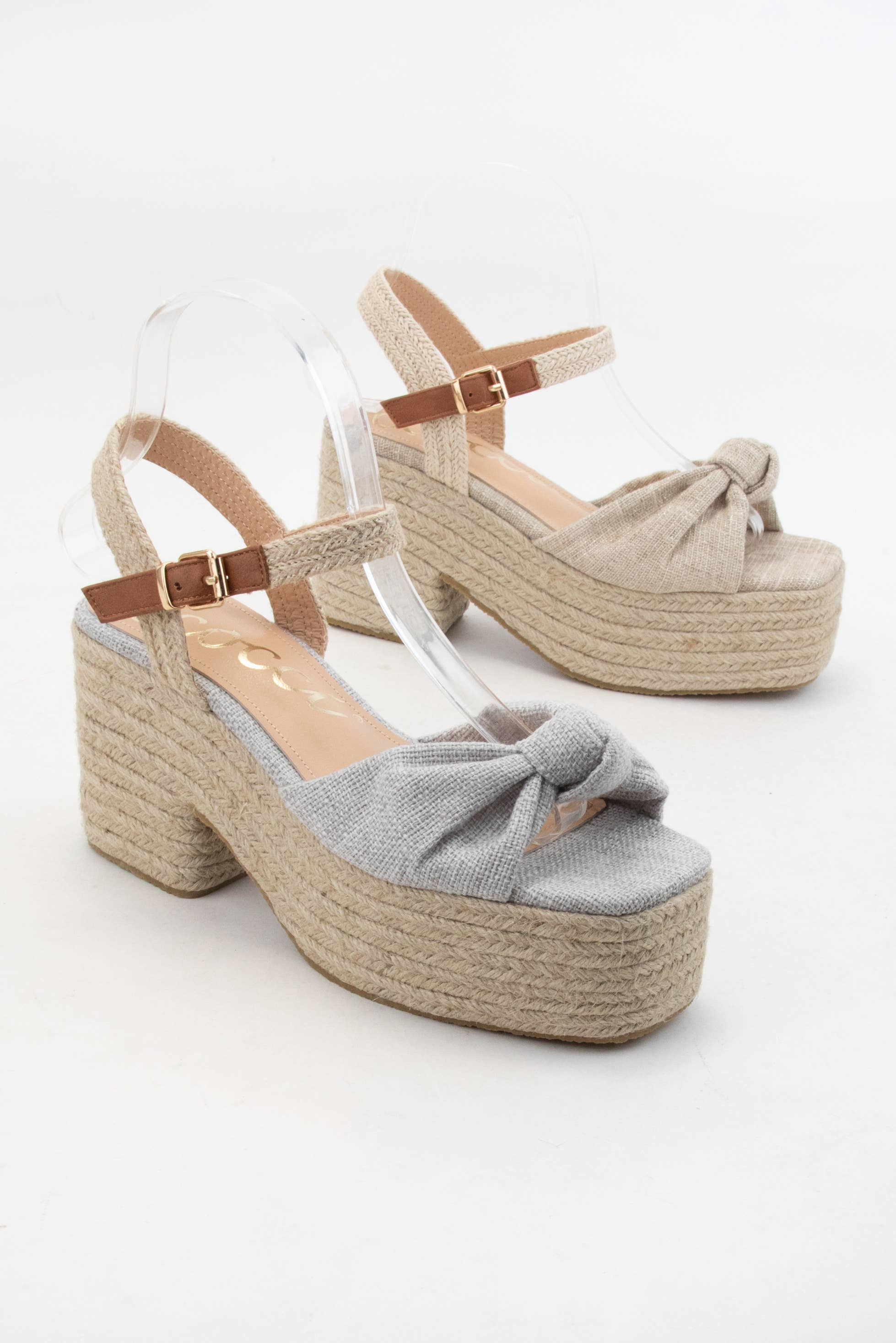 CCOCCI - Vendita all'ingrosso Scarpe con plateau - Donna - ESPADRILLAS SPESSE CON TOMAIA ANNODATA IN LINO PALMER, TACCO PLATEAU4