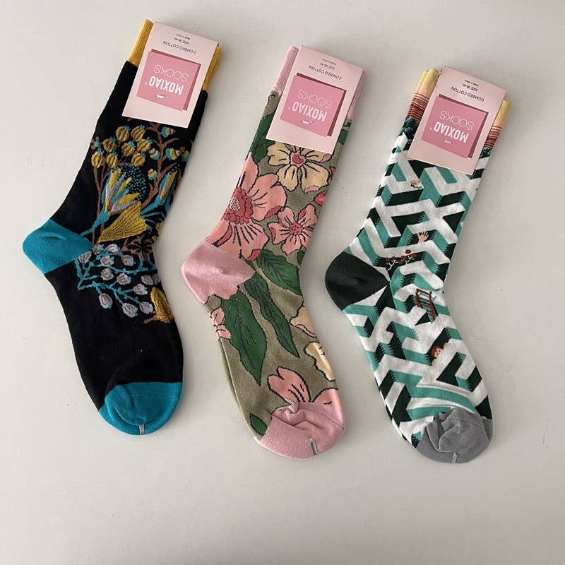 Tourtiwi - Wholesale Socks - Women's - Vintage Style Rose Floral Colored Crew Socks18