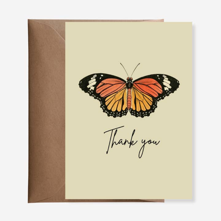 "Thank You" Monarch Butterfly Greeting Card for wholesale by The Newmoon Bindery