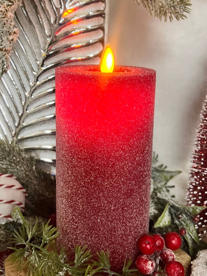 Red Frosted Moving Flame LED Candle 3x6in for wholesale by Wholesale Home Decor