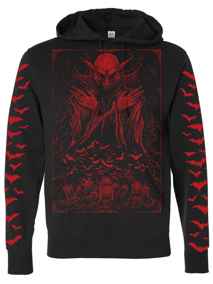 Sweat à capuche Nosferatu avec manches chauve-souris rouges pour la vente par vampirefreaks