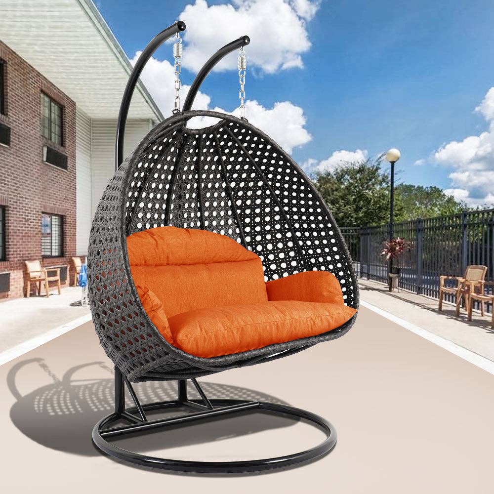LeisureMod - Wholesale Egg Chair - Modern Charcoal Wicker Hanging Double Seater Egg Swing Chair88