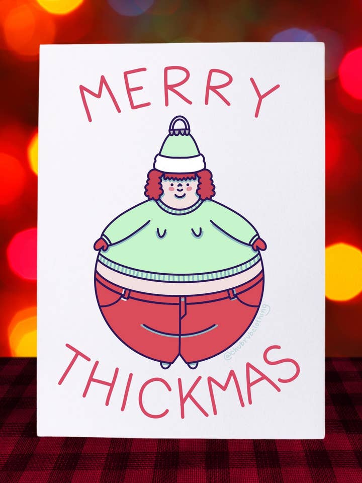 MERRY THICKMAS and A HAPPY NUDE YEAR (Candy) - Holiday Card - Fat Babe Illustration for wholesale by Chub Rub