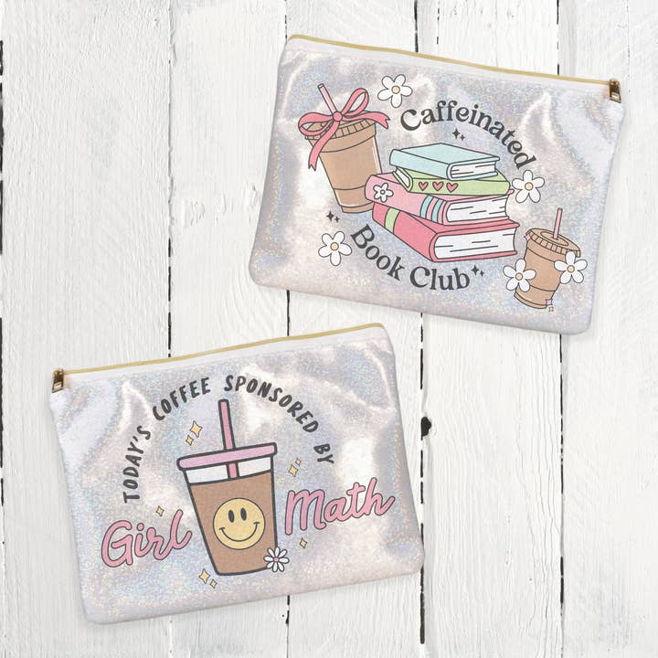 Awfullynerdy.co - Wholesale Pouch - Women's - Caffeinated Book Club Glitter Zipper Pouch