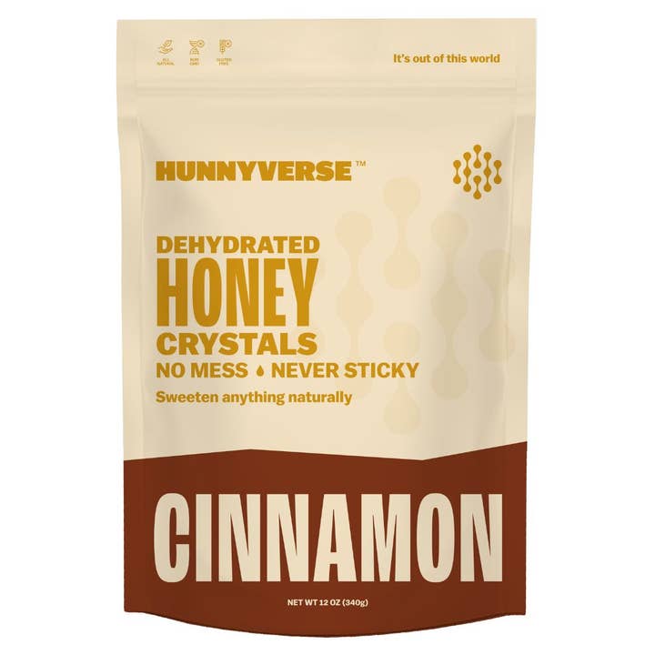 DEHYDRATED HONEY CRYSTALS - CINNAMON - BULK PACK - 12OZPOUCH for wholesale by Hunnyverse Dehydrated Honey Crystals