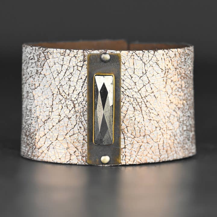 2" Rose Gold Leather Cuff w/ Pyrite for wholesale by KBD Studio