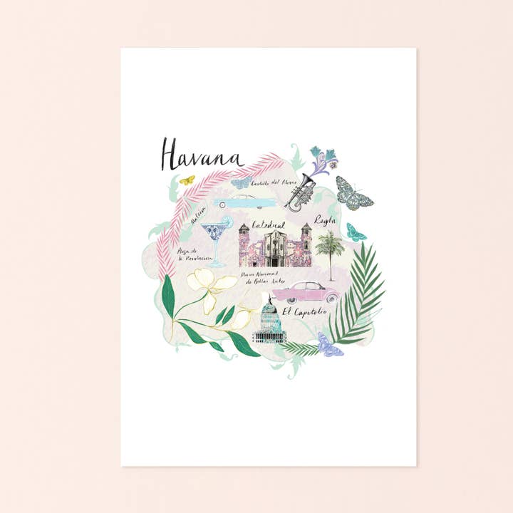 Carte de la ville de La Havane - Impression murale pour la vente par Josie Shenoy Illustration