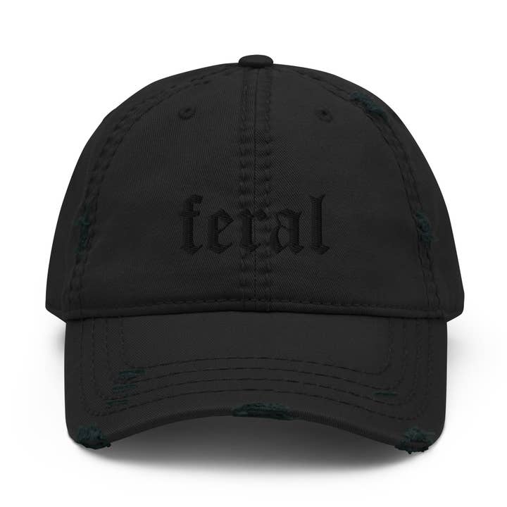 Feral Blackout Distressed Dad Hat for wholesale by Goth Cloth Co.