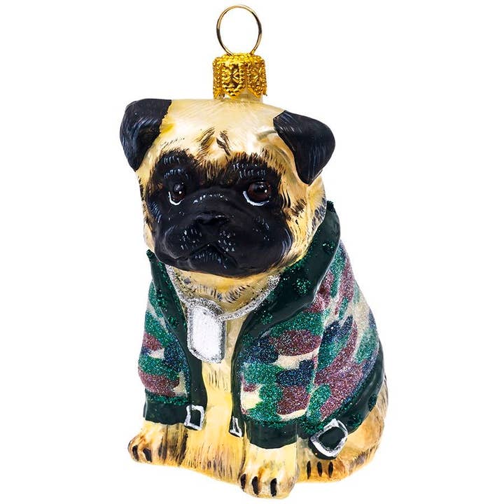 Joy To The World Collectibles – wholesale Prydnad – Mops Fawn med Camoflauge jacka och hund taggar