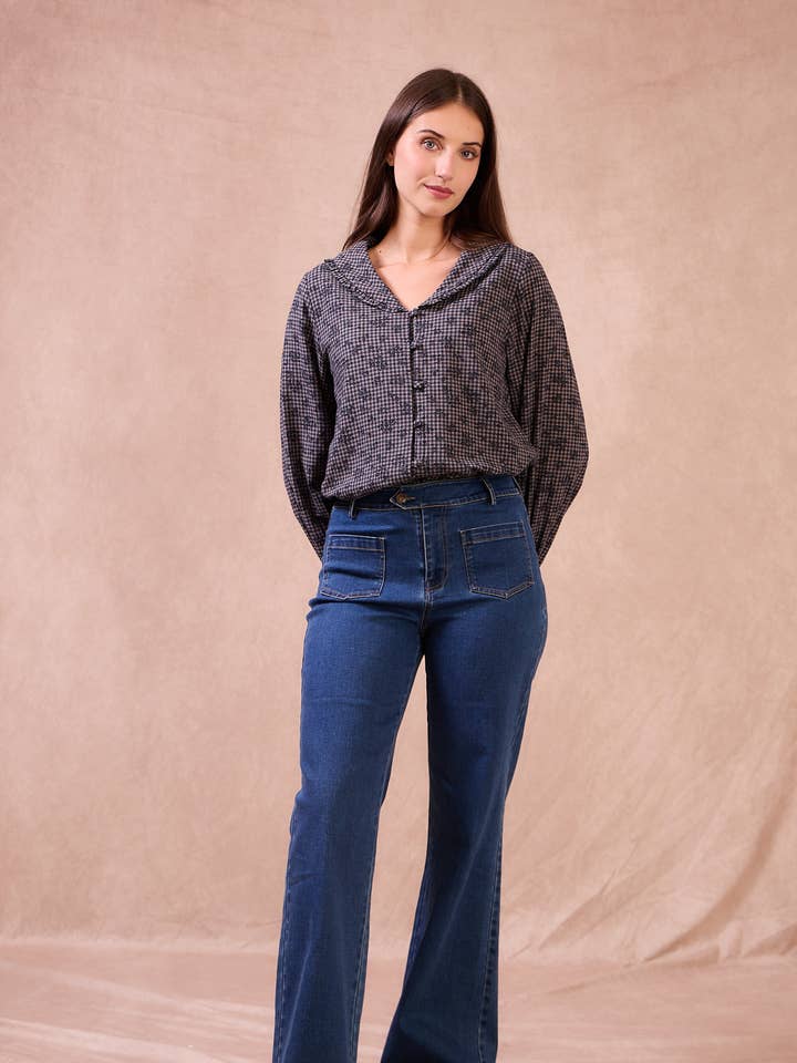 Calie Paris – wholesale Blouse – Women’s – ALAIN Blouse – Checked Cotton with Retro Charm1