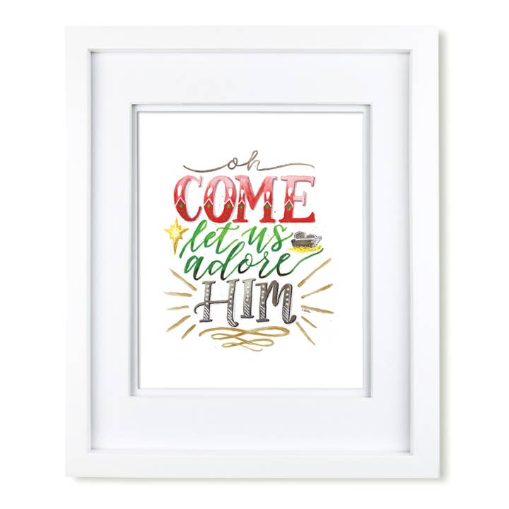 "Oh Come Let us Adore Him" art print for wholesale by Krystal Whitten Studio