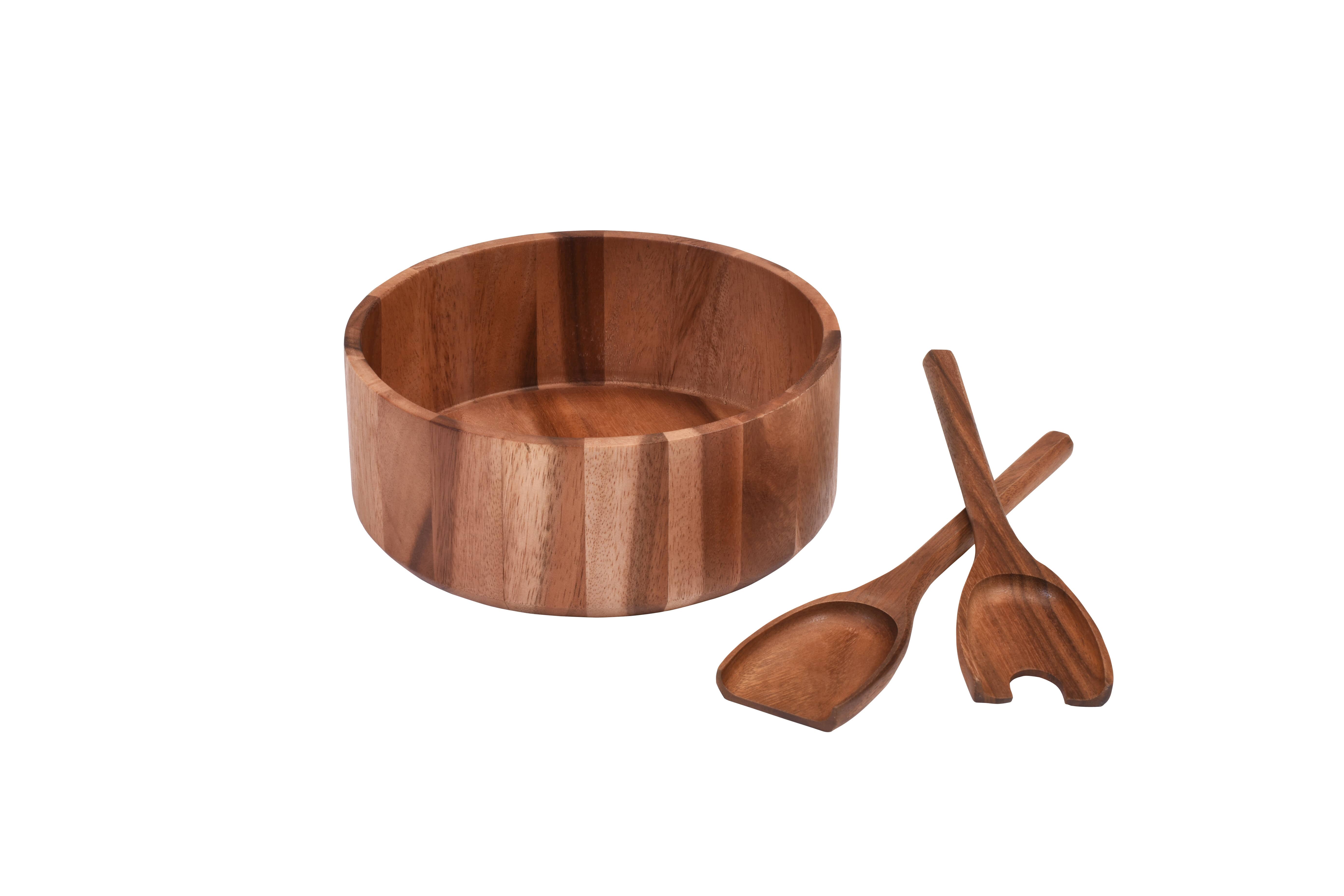 Kalmar Home - Wholesale Serve Bowl - Large Acacia Wood Serving/Salad Bowl with Utensils – 10" 1