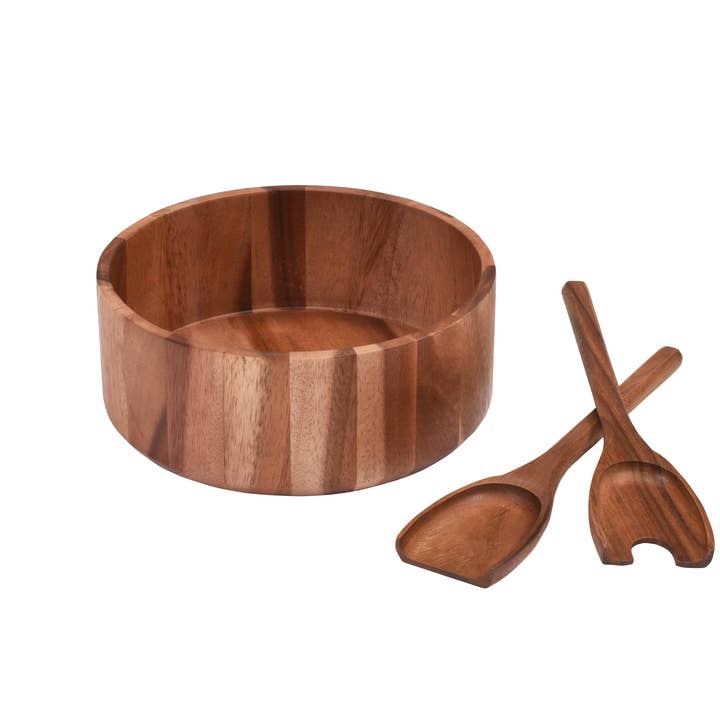 Kalmar Home - Wholesale Serve Bowl - Large Acacia Wood Serving/Salad Bowl with Utensils – 10" 1