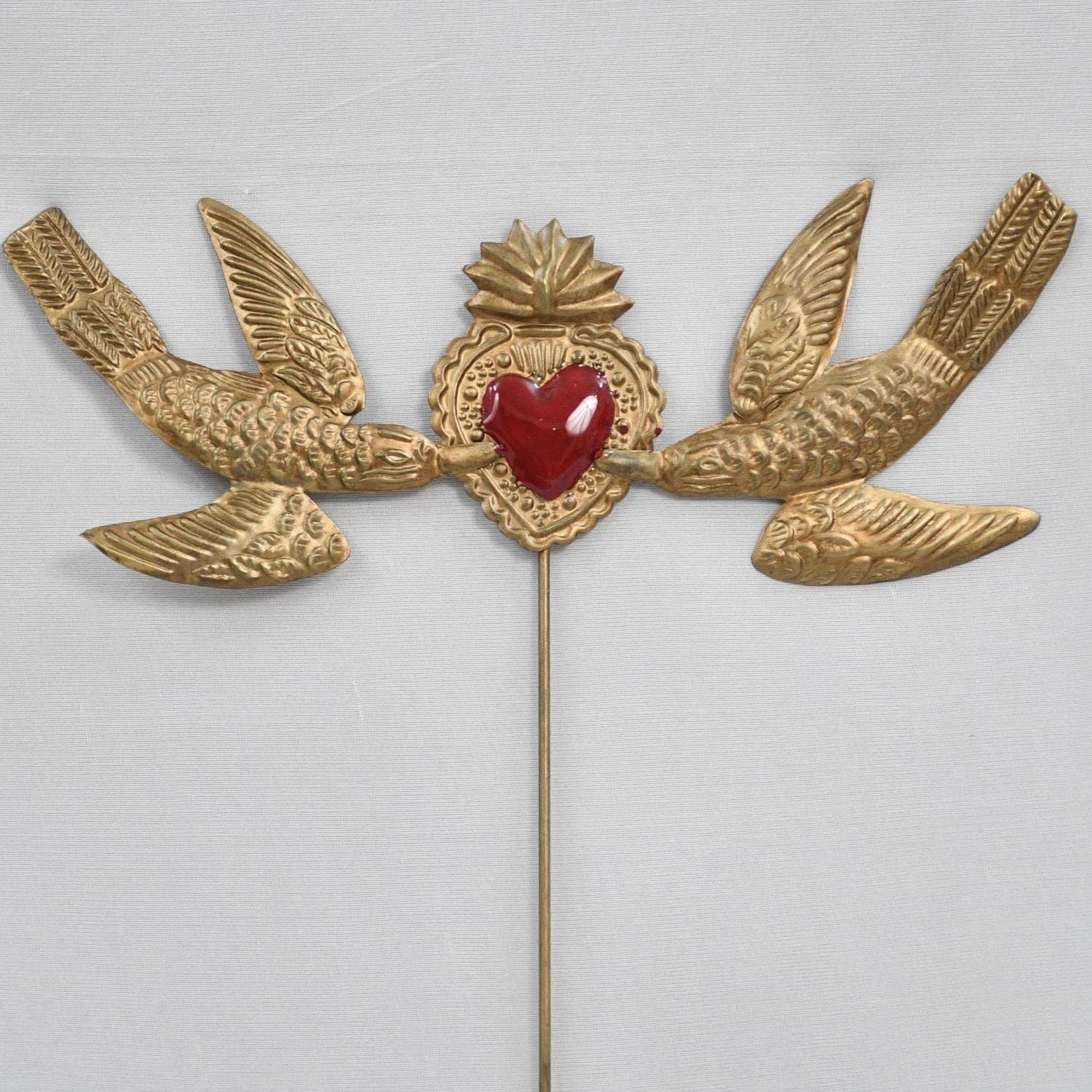 Lila Rasa – wholesale Garden/lawn stake – Twin Birds With Milagro Heart Stick0