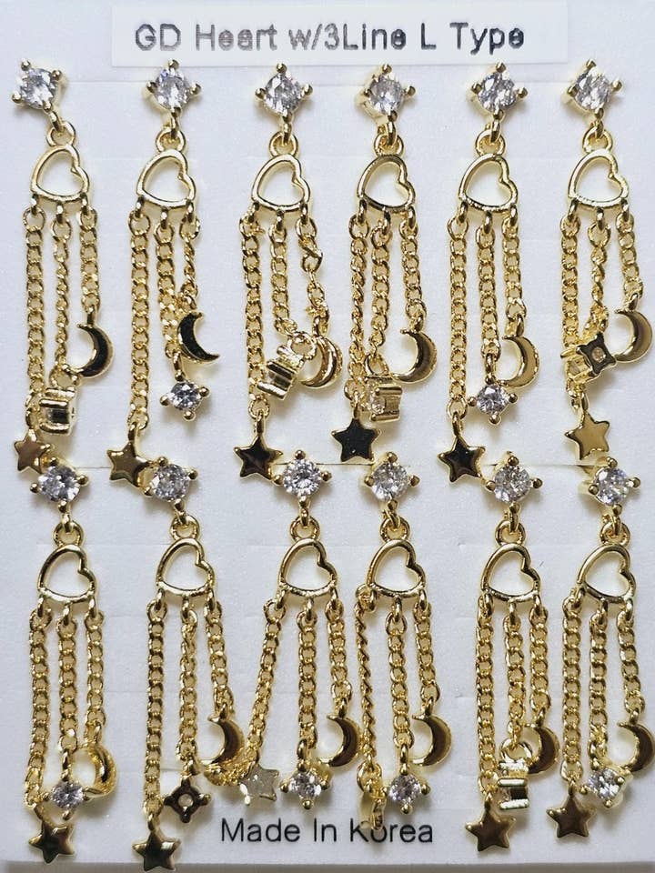 Bulk Gold, anello da naso a forma di L a forma di cuore con 3 righe, confezione da 12 per la vendita all'ingrosso da parte di etreM