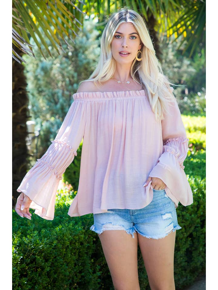 Sweet Lovely by Jen - Wholesale Blouse โ Womenโs - TIERED BELL SLEEVE OFF SHOULDER TOP38
