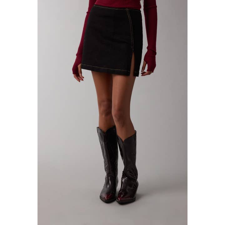 DENIM ONE-SIDE SLIT SLIM FIT-IN MINI SKORT for wholesale by Sky to Moon