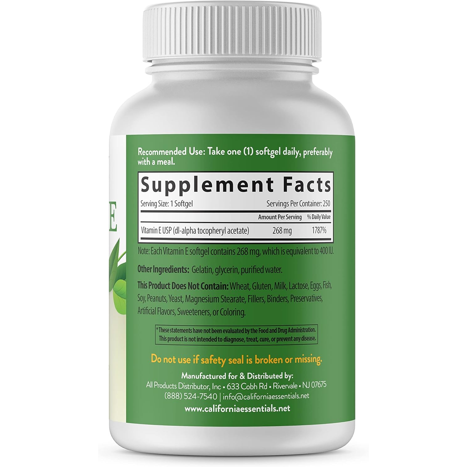 California Essentials - Wholesale Oral Supplement/Vitamin - California Essentials Vitamin E 400 IU (268 MG) Antioxidant2