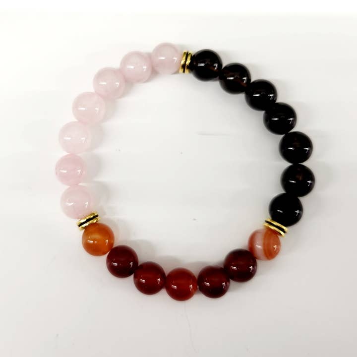 Meraki Gemstones - Wholesale Beaded Bracelet - GRIEF /LOSS-Band.Carnelian/Rose Quartz/Smoky Quartz-Bracelet4