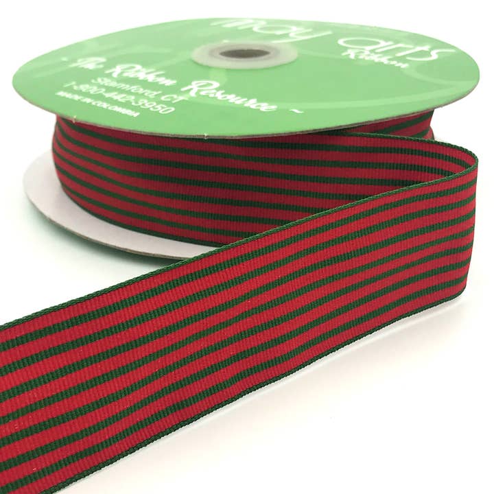 May Arts Ribbon - Wholesale Ribbon - Gift Wrapping - 1.5" Classic Red & Green Striped Grosgrain Ribbon