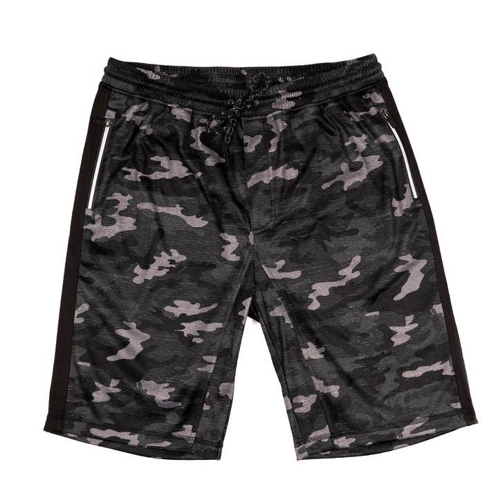 Black Camo Printed Fleece Short for wholesale on Faire0