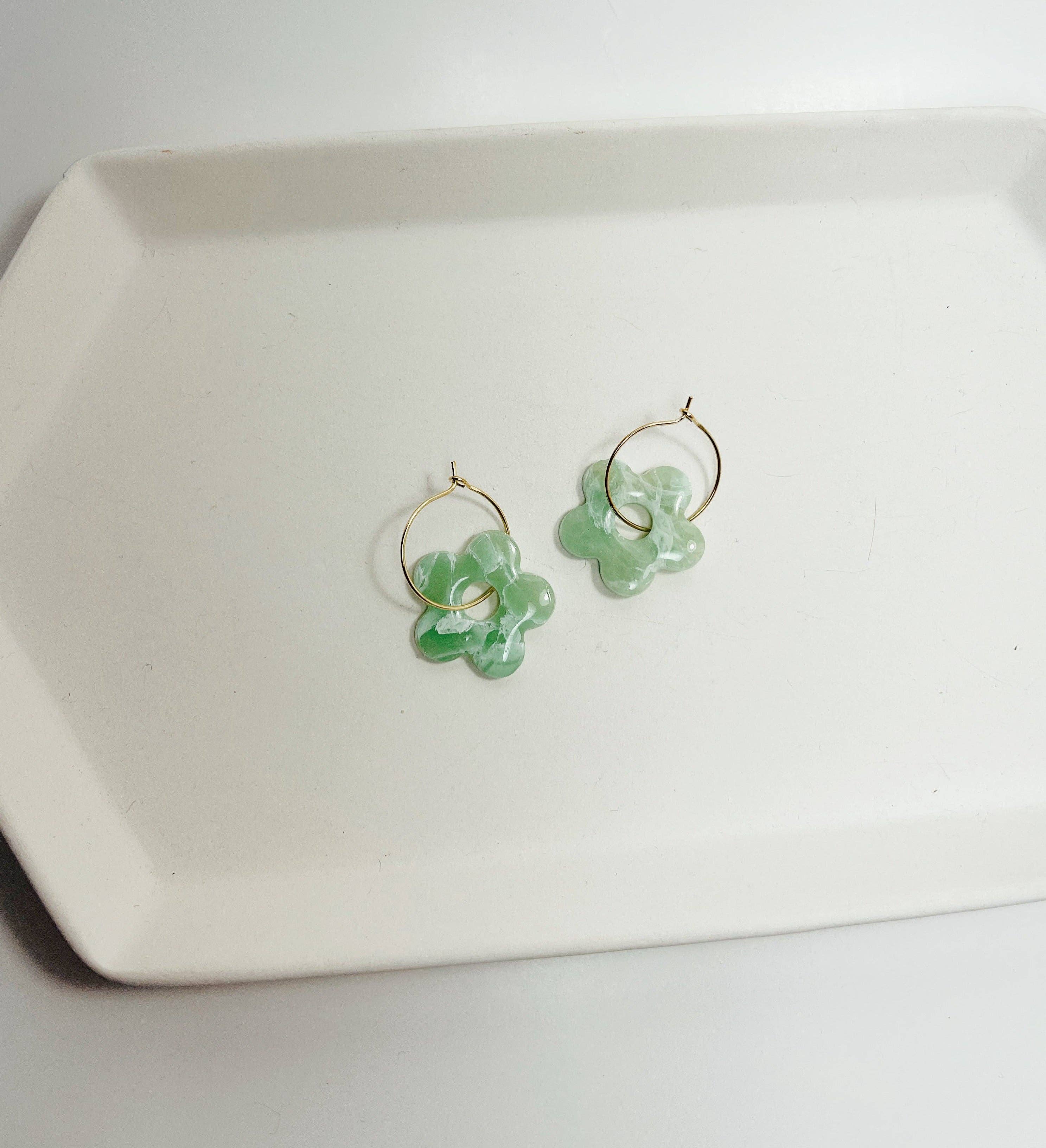 LivCreated - Wholesale Hoop Earrings - Jade Flower Hoops | Handmade Polymer Clay Earrings0