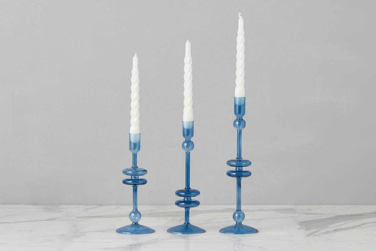 etúHOME - Wholesale Candle Holder - Glass Candlestick Pair, Medium, Sapphire Blue3