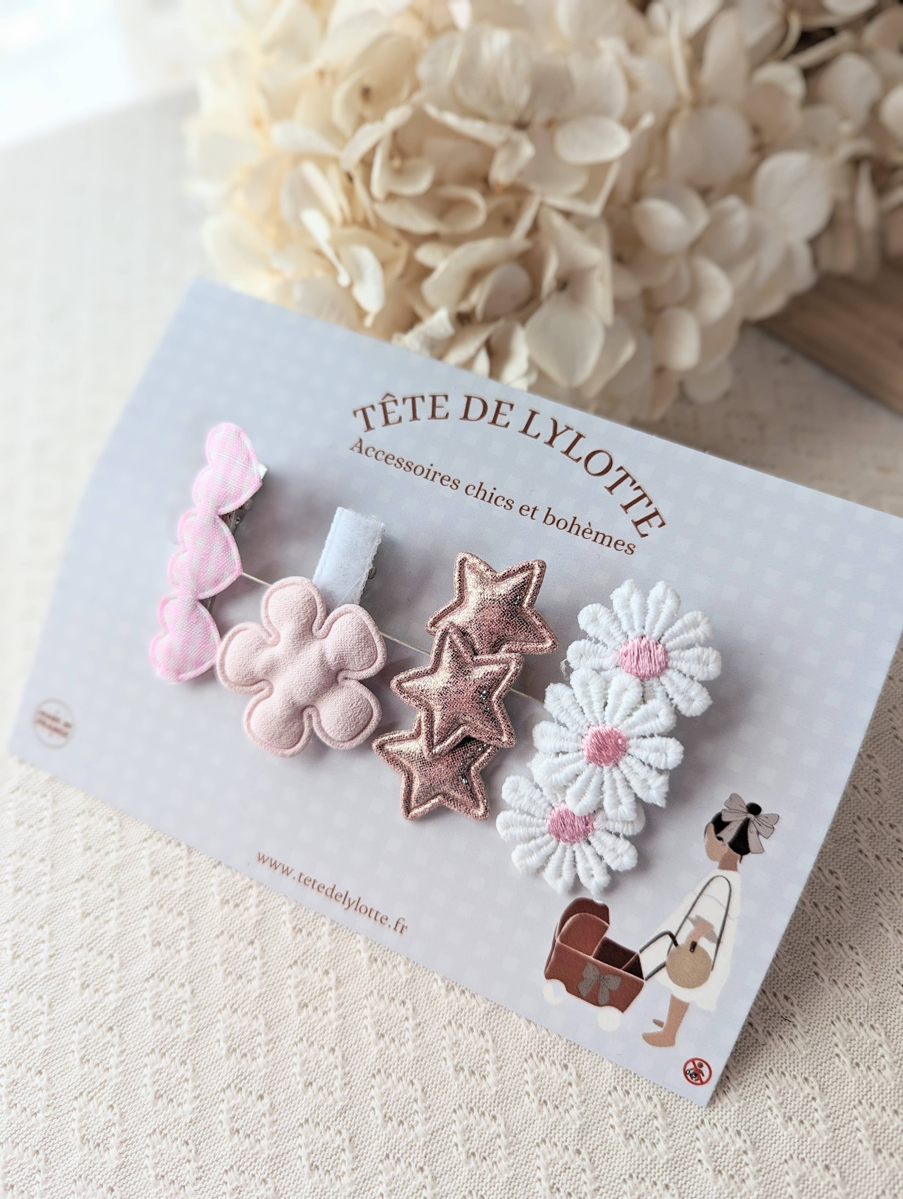 Tête de Lylotte - Wholesale Hair Clip - Kids - White & pink set1