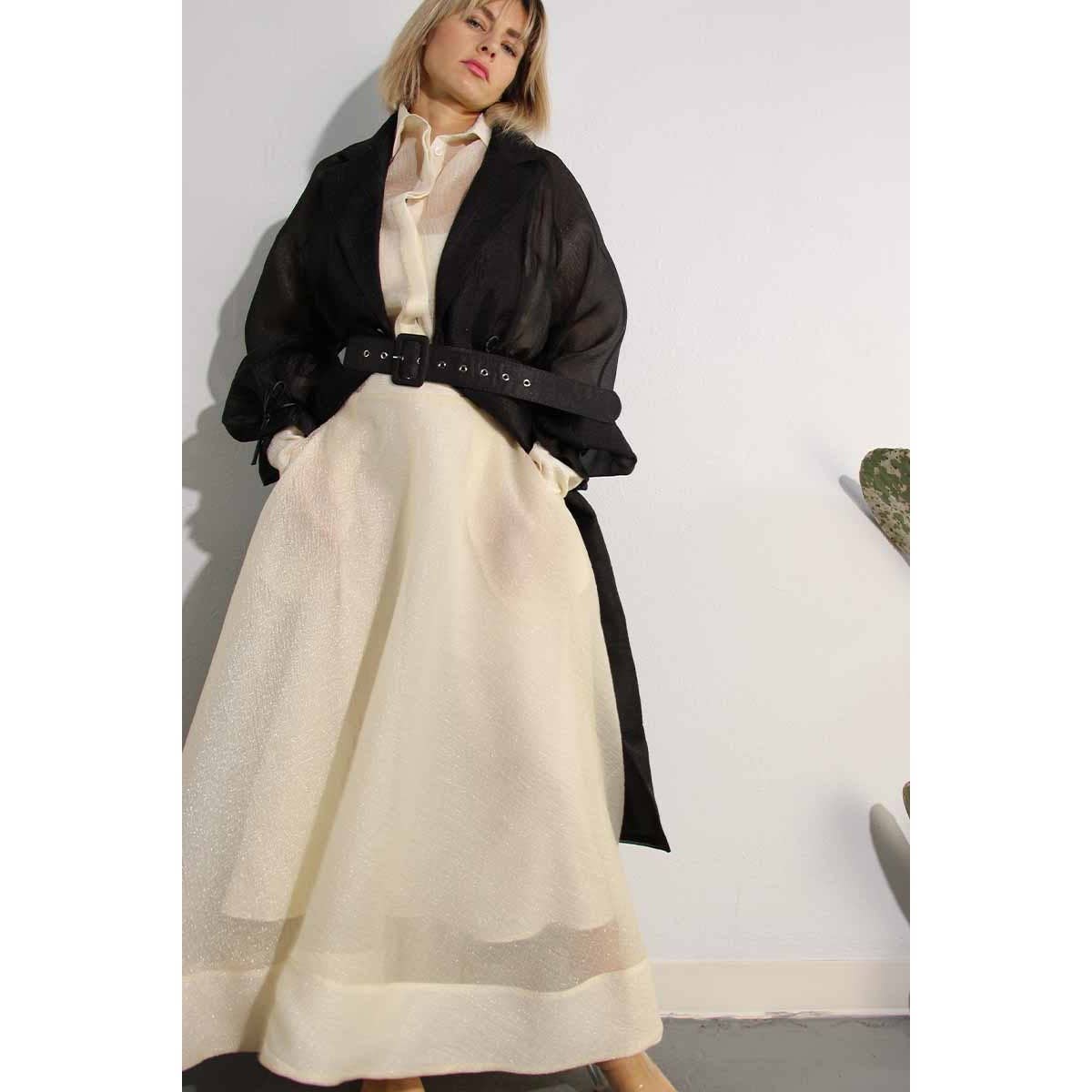 BLACK METALLIC ORGANZA TRENCH COAT for wholesale on Faire23