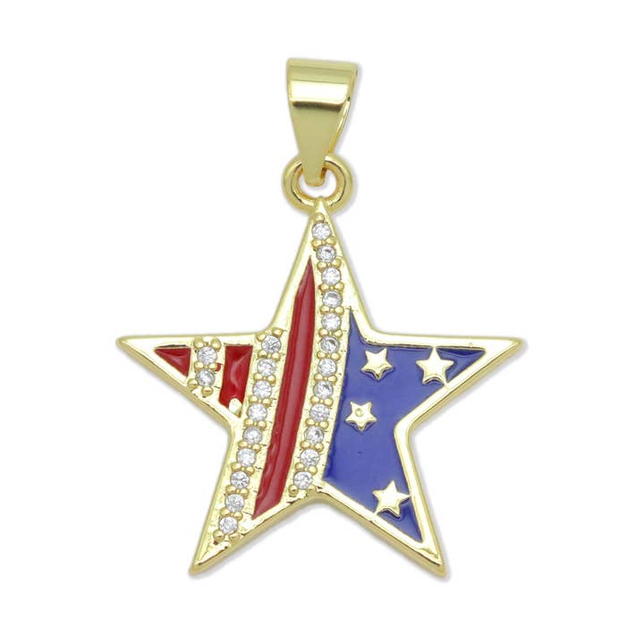 American Flag Five Point Star Charm Pendant, Sku#LK977 for wholesale by BestBeads&Beyond