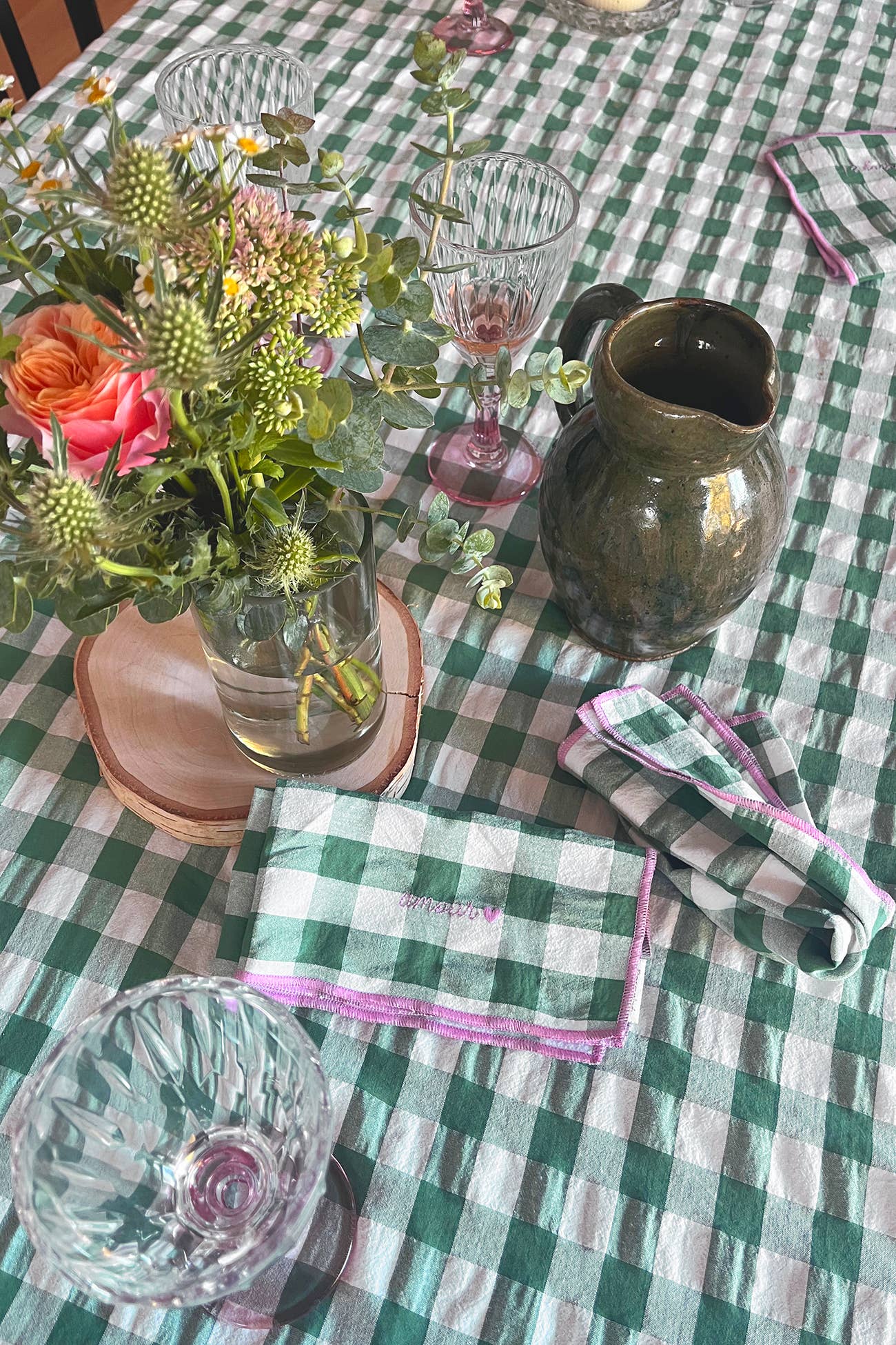 BARNABÉ AIME LE CAFÉ - Wholesale Tablecloth - Checkered gingham embroidered tablecloth for festive table!6