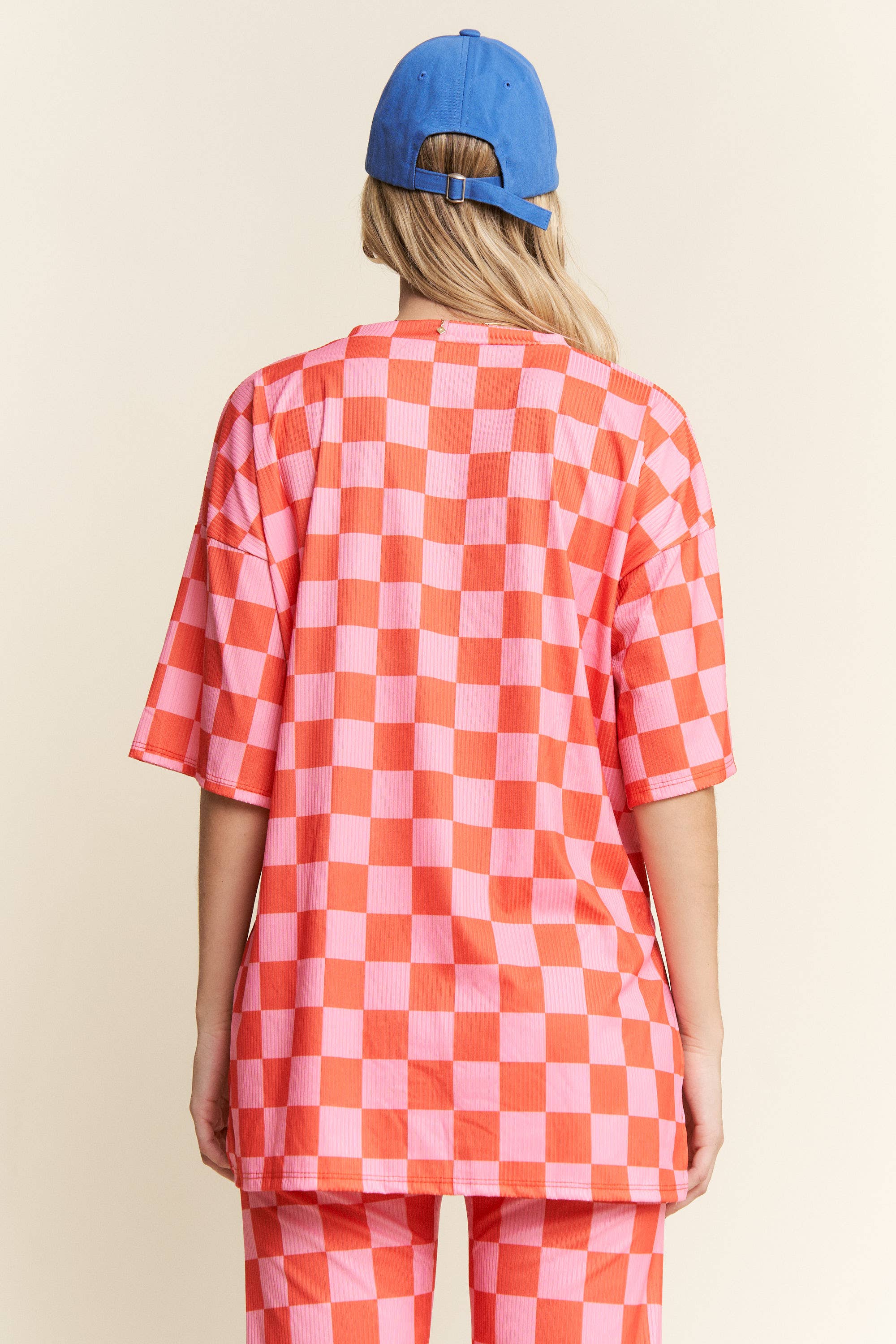 JADE BY JANE - Wholesale Lounge Set - Women's - RIBBED CHECKERED PRINT TOP/STRAIGHT LEG PANTS SET6