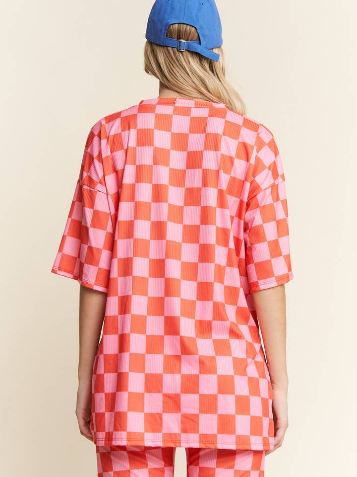 JADE BY JANE - Wholesale Lounge Set - Women's - RIBBED CHECKERED PRINT TOP/STRAIGHT LEG PANTS SET6