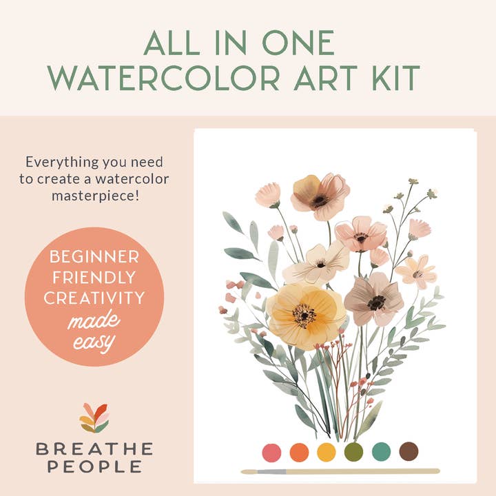Breathe People - Wholesale DIY Craft Kit - All-In-One Beginner Watercolor Kit - Wildflowers