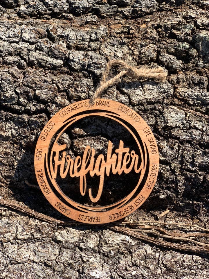 Wooden Firefighter Ornament for wholesale by Creations with Hart