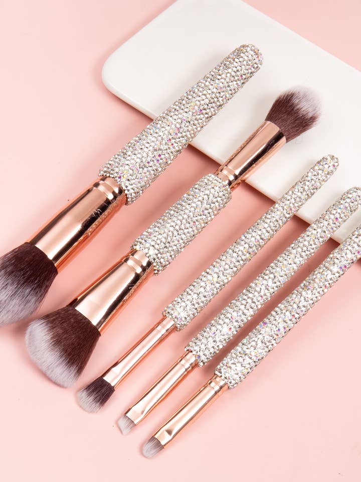 Juego de 5 brochas de maquillaje de cerámica con diamantes de imitación CR0020 para venta al por mayor de Ole
