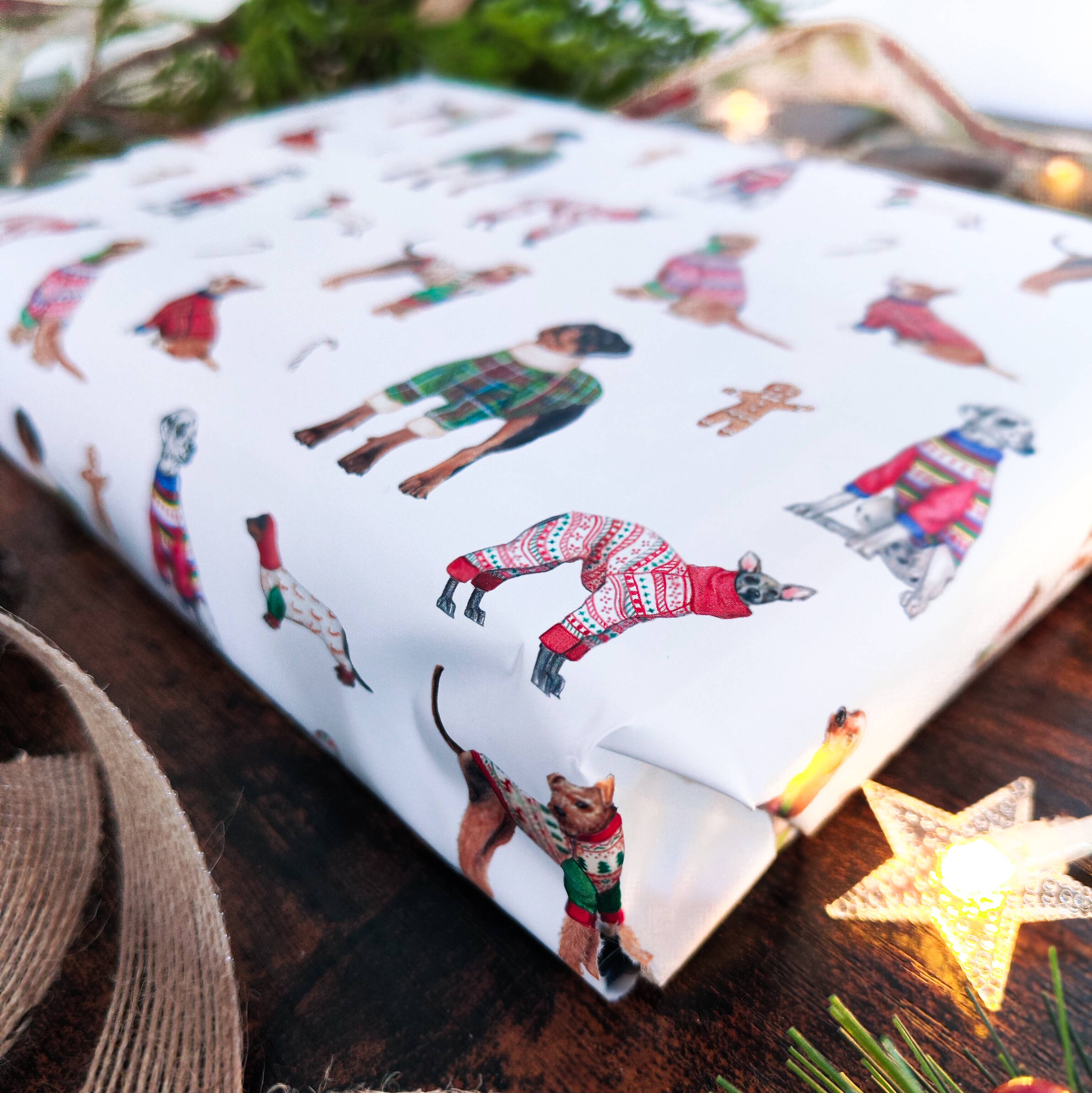 Beth Goodwin Designs - Wholesale Flat Wrap - Christmas Dogs Wrapping Paper Sheet1