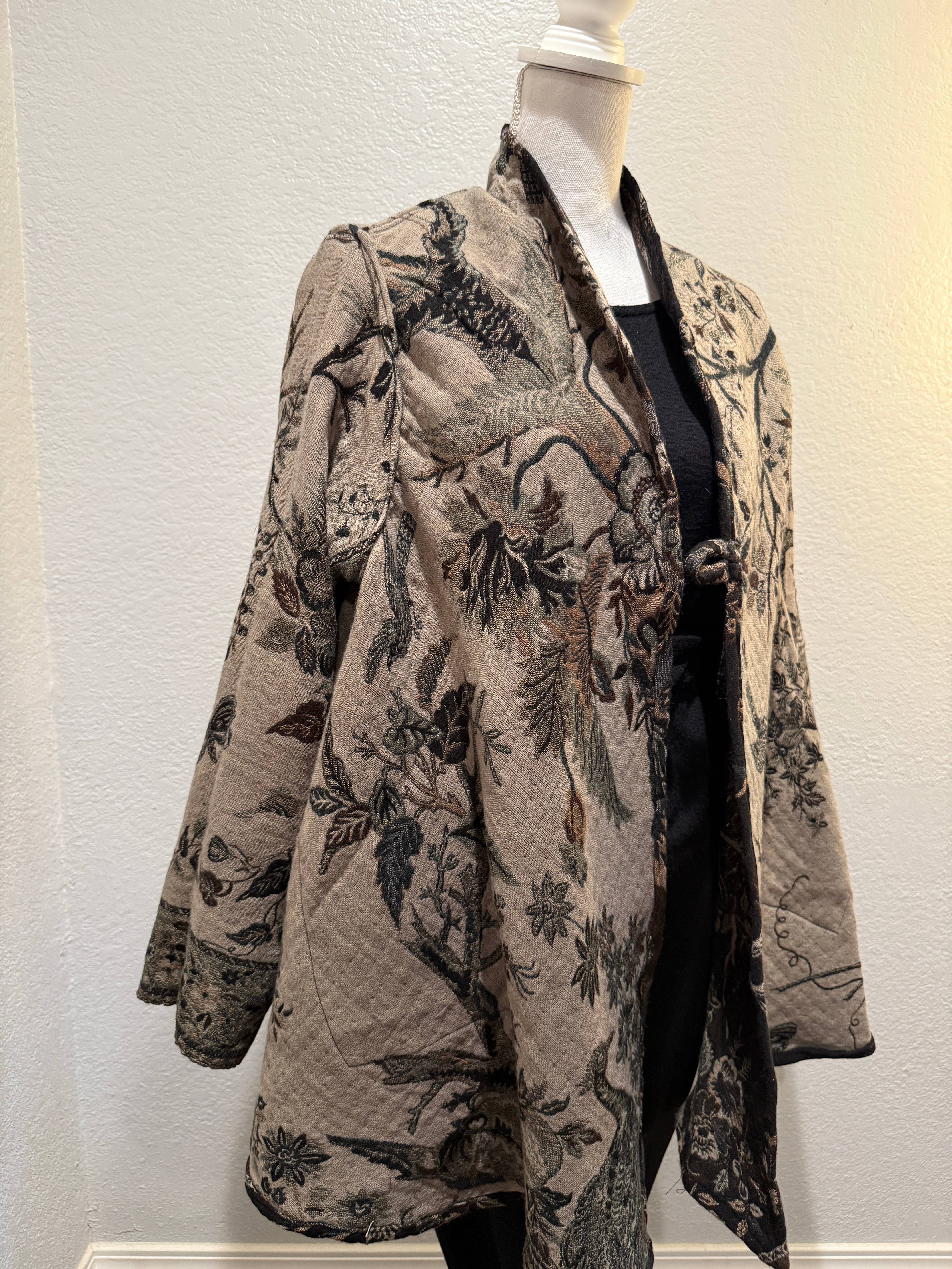 In Style Scarves - Wholesale Jacket – Women's - Reversible Merino Wool Duster Jacket Black Gray Bird Color