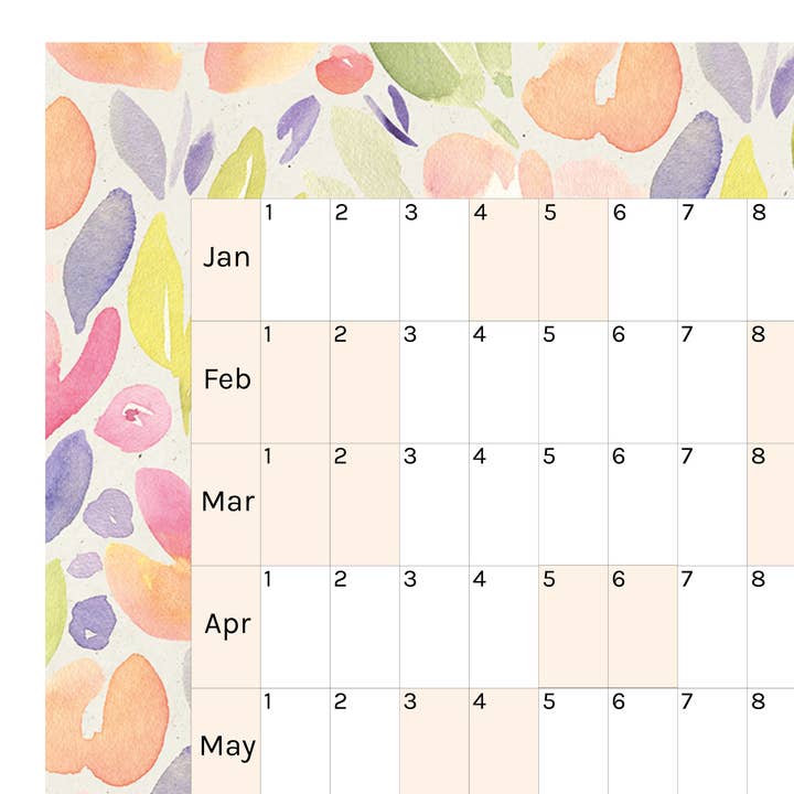 Horizontal 2025 Paper Wall Planner | Sorbet Garden for wholesale by Journal Junkies