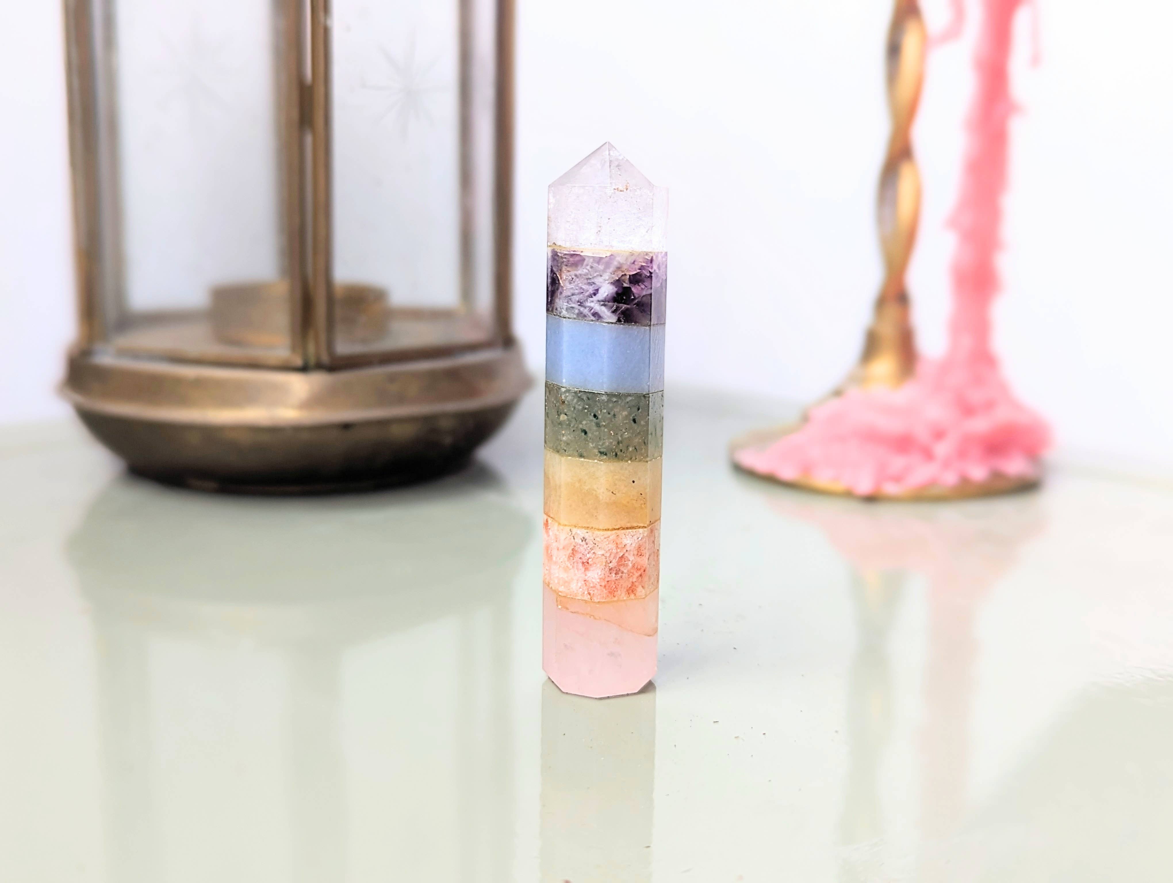 Goddess Provisions - Wholesale Spiritual Stone/Crystal - Pastel Rainbow Chakra Wand - crystal, obelisk, altar tool8