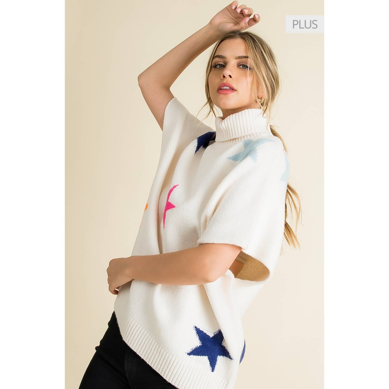 CREAM /Size XL/ Star Pattern Poncho for wholesale on Faire9