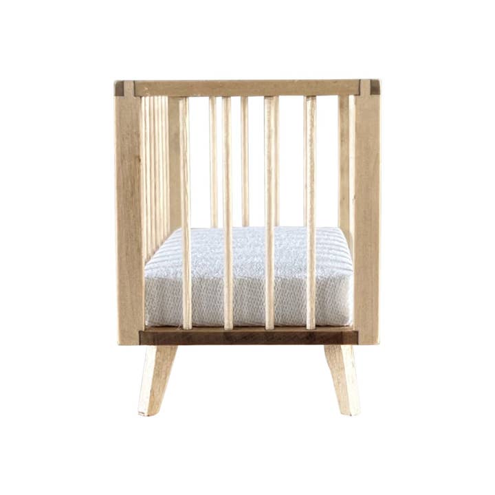 Macy Mae Dollhouse Designs - Wholesale Doll - Kids - Dollhouse Nursery Crib + Mattress | Natural Wood