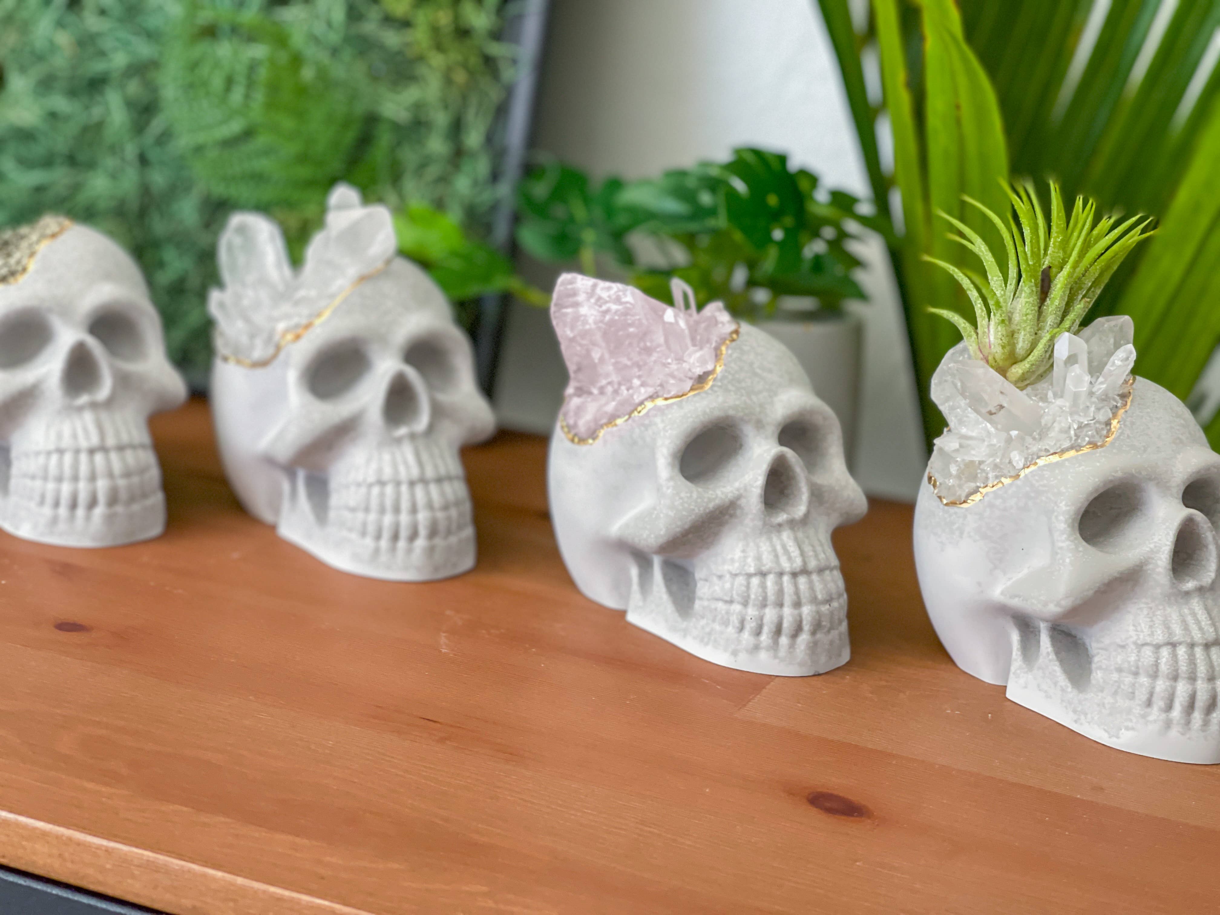 Planters Made in the USA - Wholesale Decoratief beeldje - Groot schedelbeeld van rozenkwarts en natuurlijke kristallen3