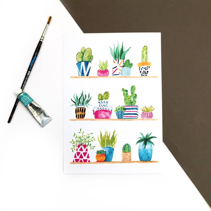 Kaktusar på hyllan A5 Art print för wholesale av ZoeLathamDesigns