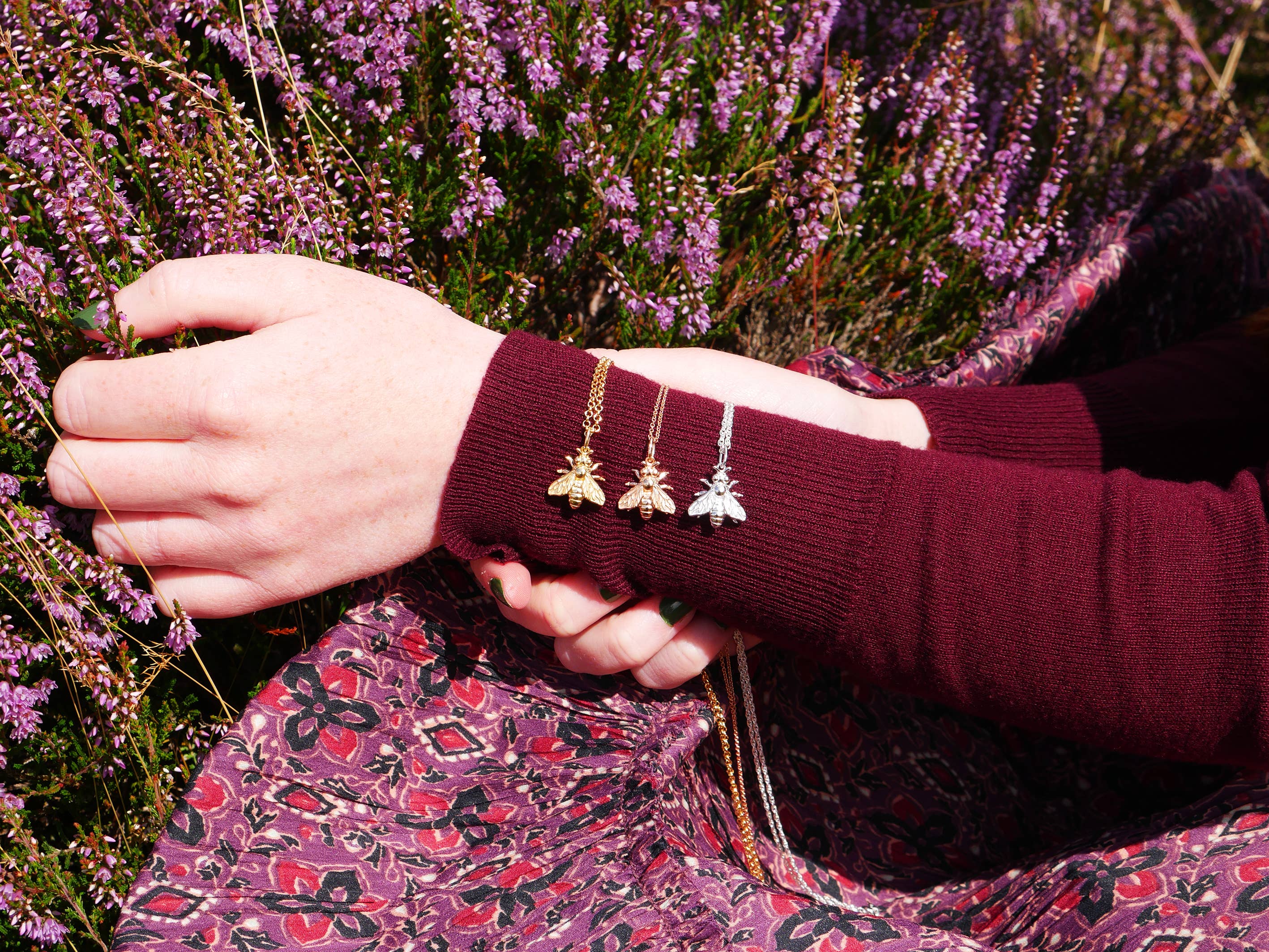 In The Heather – wholesale Pendant/charm necklace – Scottish honey bee necklace in sterling silver6