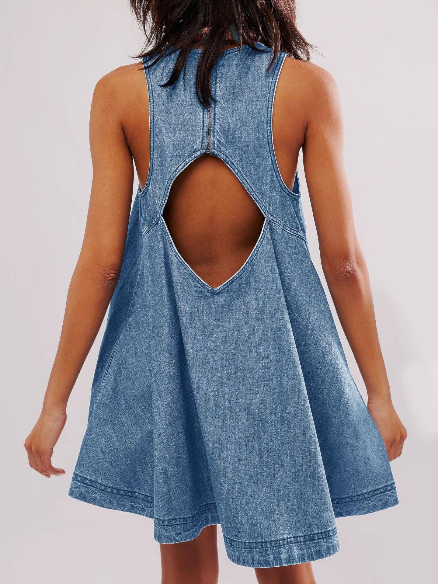 Dipped Shop - Venta al por mayor Vestido - Mujer - Vestido Mini Sin Mangas con Cuello Redondo de Denim DP25A53113