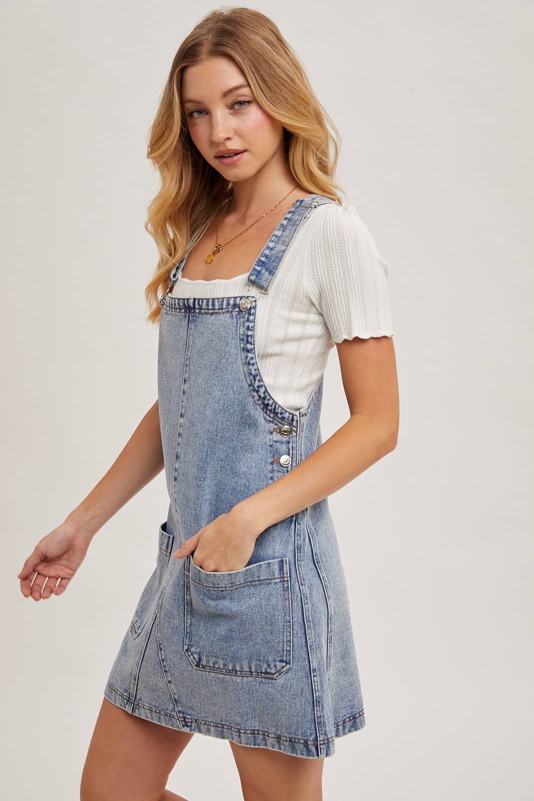 Bluivy - Wholesale Overalls - Women's - DENIM OVERALL MINI DRESS WITH POCKETS3
