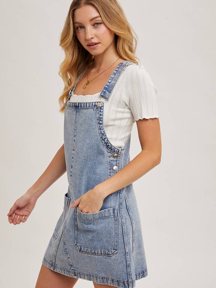 Bluivy - Wholesale Overalls - Women's - DENIM OVERALL MINI DRESS WITH POCKETS3